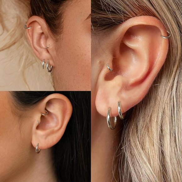 Set of 6 Silver Hoop Earrings for Sensitive Ears, 6mm-10mm, Hypoallergenic - Picture 4 of 6